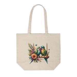 Love Birds Floral Canvas Tote Bag | Eco Reusable Bag